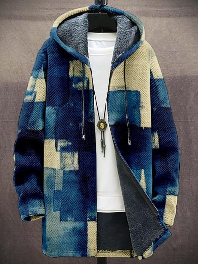 2025 Men's Ethnic Pattern Hooded Jacket Long Cardigan Hoodies Full Zip Vintage Knitted Zipper Coat with Pocket