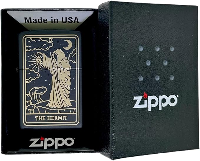 23 Custom Tarot Card - Major Arcana Card Laser Engraved Zippo Black Matt Windproof Lighter (The Hermit)