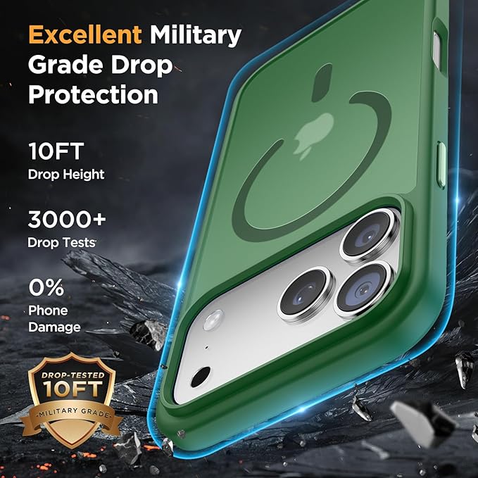 Miracase Magnetic for iPhone 17 Pro Case 6.3" with Screen Protector, [Compatible with MagSafe] Military-Grade Protection, Anti-Fingerprint, Slim Thin Phone Case for 17 Pro Cover, Dark Green