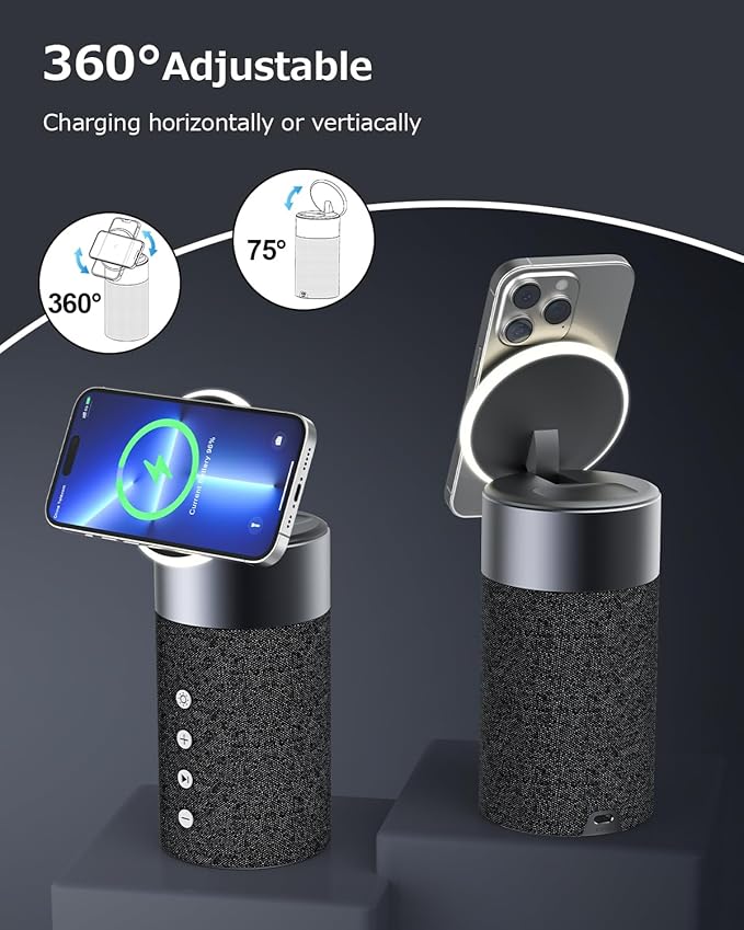 COLSUR Bluetooth Speaker, Magnetic Wireless Charger, Bluetooth Speakers with Night Light, 2 in 1 Wireless Charging Station for iPhone 17/16/15/14/13/12 Series, AirPods Pro 2/4/3/2（Gift Ideal）