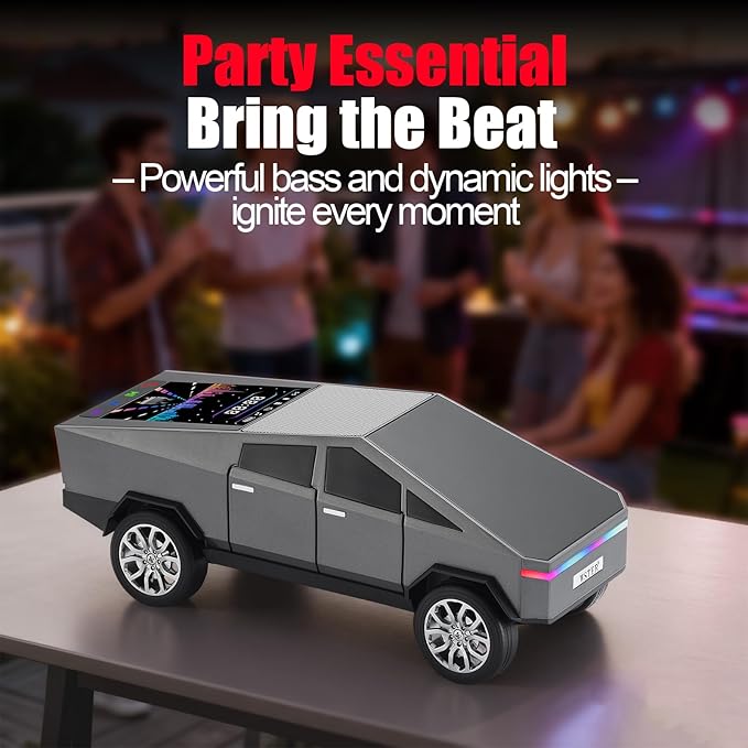 Portable Car Model Bluetooth Speaker with HD Stereo Sound, TWS Dual Pairing, LED Display, Truck-Style Wireless Speaker for Home, Office, Gaming & Collectible Display (Grey)