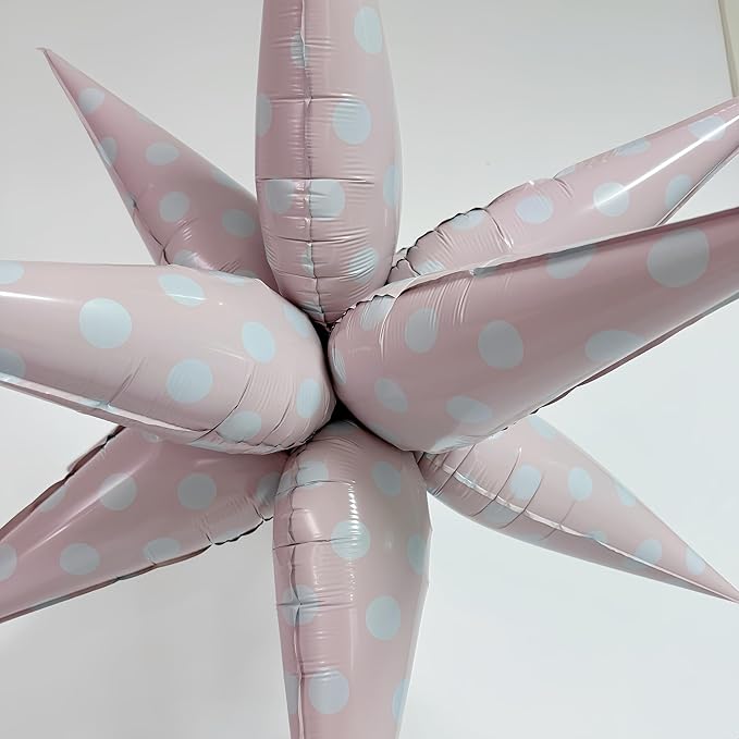 2Pcs Pink Macaron Polka Dot Explosion Pointed Star Foil Balloons/Candy Color Balloon for Christmas, Candyland Party, Baby Shower, Unicorn Birthday, Easter/Rainbow Candy Themed Party Decorations