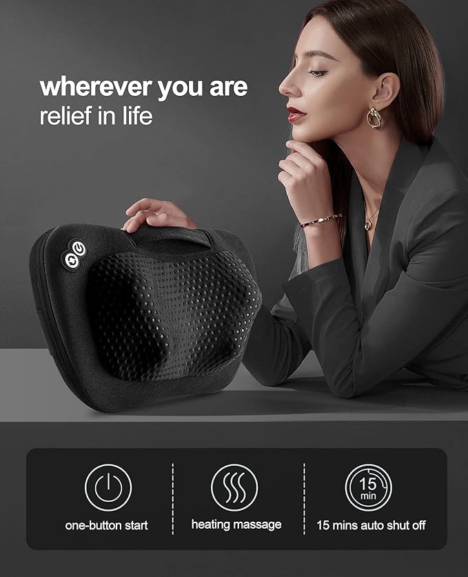 VIKTOR JURGEN Back Massager Neck Massager with Heat, Massage Pillow Gifts for Mothers Day & Fathers Day, Electric Shiatsu Shoulder Massager, Deep Kneading Massager for Back Pain, Neck Pain