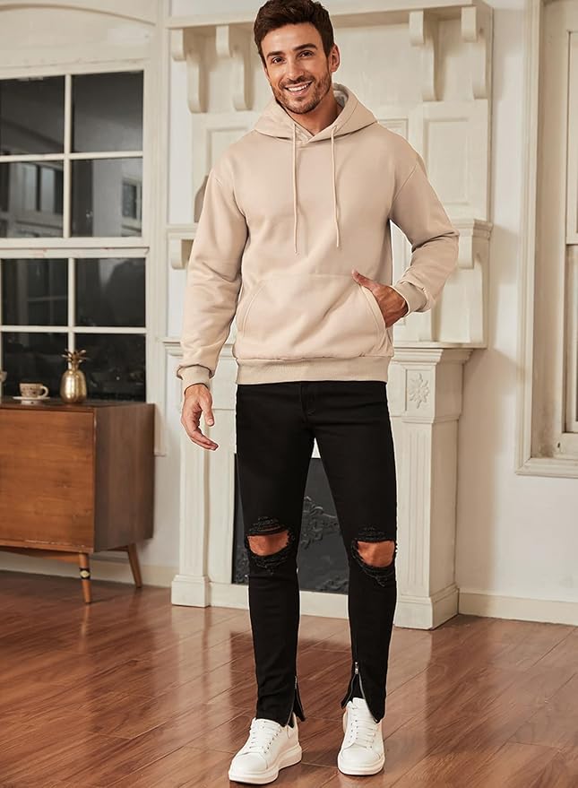 JMIERR Mens Casual Cotton Hooded Collar Drawstring Hoodies Pullover Sweatshirts Casual Long Sleeve Shirts