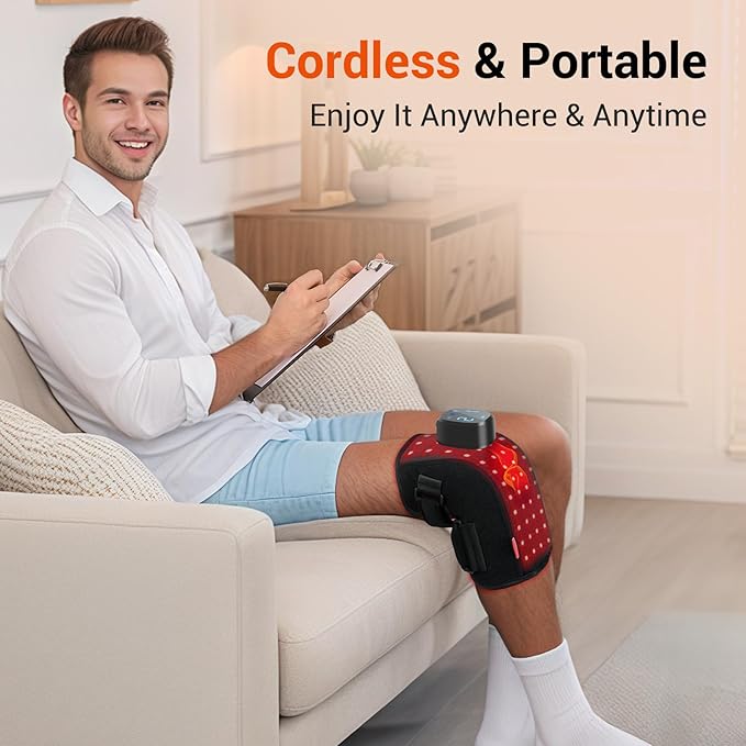 Comfytemp 3D Red Light Therapy Knee Wrap with Vibration Massage, FSA Eligible HSA Cordless 5000mAh Heated Knee Massager, Near Infrared Light Brace for Knee Joint, for Women Men, 660nm & 850nm
