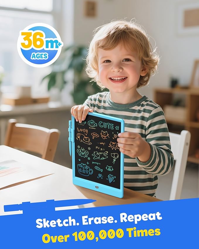 TEKFUN LCD Writing Tablet for Kids, 10-inch Coloring Drawing Pad, Mess Free Doodle Board, Christmas Gifts for Boys and Toddlers, Toys for 3 4 5 6 7 8 Year Old Girls(Blue)