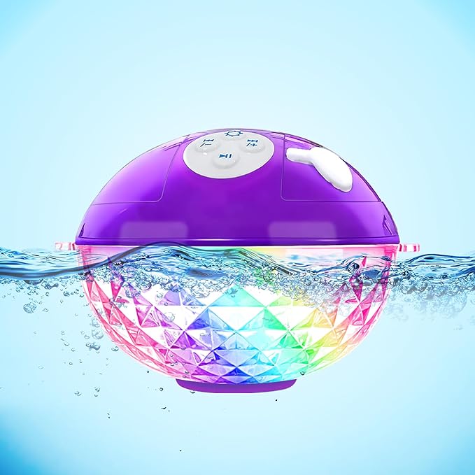 Floating Pool Speakers with Colorful Lights, Built-in Mic & Crystal Clear Sound Bluetooth Pool Speakers, IP68 Waterproof Wireless Hot Tub Speaker for Beach Party Indoor Outdoor Christmas