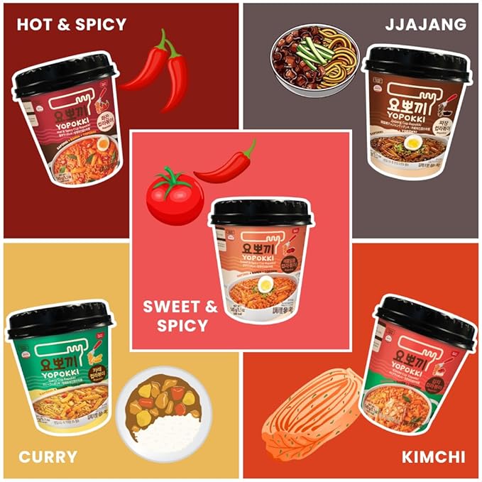Yopokki Instant Rabokki Cup (Sweet Mild Spicy, 2 Cups) Korean Street food with sweet and moderately spicy sauce Ramen Noodle Topokki Rice Cake - Quick & Easy to Prepare