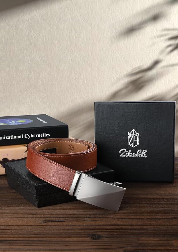 Zitahli Belt Men, Ratchet Belt Dress with 1 3/8" Premium Leather,Slide Belt with Easier Adjustable Automatic Buckle
