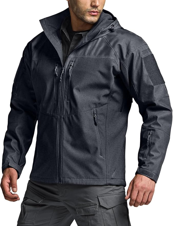 CQR Men's Tactical Softshell Jacket, Winter Warm Fleece Lined Coat, Water Resistant Outdoor Hunting Hiking Rain Windbreaker