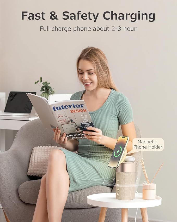 COLSUR Bluetooth Speaker, Magnetic Wireless Charger, Bluetooth Speakers with Night Light, 2 in 1 Wireless Charging Station for iPhone 17/16/15/14/13/12 Series, AirPods Pro 2/4/3/2 (Gift Ideal)