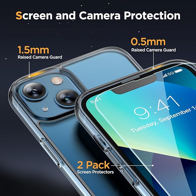 Miracase Magnetic for iPhone 13 Case 6.1 inch (Compatible with MagSafe)（with 2X Screen Protectors） Military-Grade Protection, Anti-Fingerprint Translucent Matte Phone Case Cover, Clear