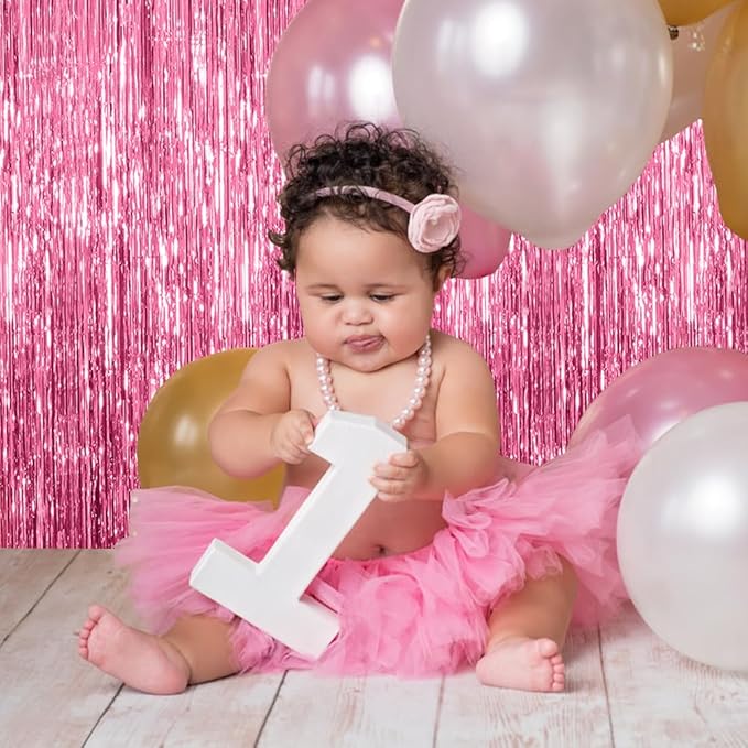 BOMSI 5 Pack Pink Tinsel Curtain Party Backdrop Foil Fringe Birthday Photo Booth Streamer Backdrop Theme Decorations