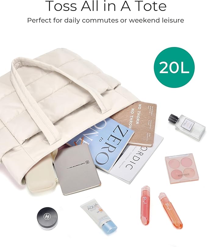 BAGSMART Tote Bag for Women, Lightweight Puffy Tote Bag with Compartments Shoulder Bag Handbag for Travel, Work, Gym | Puffy, Lightweight, for Travel, Quilted, Tote Bag with Compartments, Work