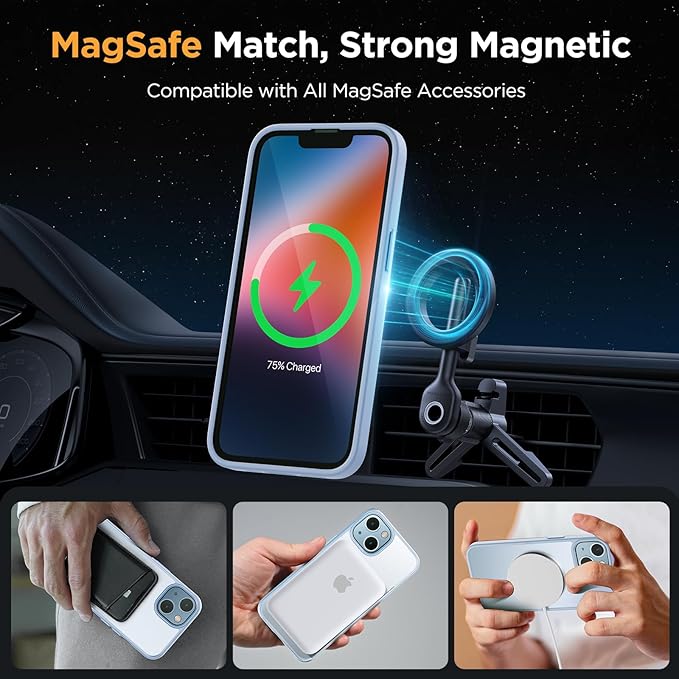 Miracase Magnetic for iPhone 14 Case 6.1 inch (Compatible with MagSafe)（with 2X Screen Protectors） Military-Grade Protection, Anti-Fingerprint Translucent Matte Phone Case Cover, Light Blue