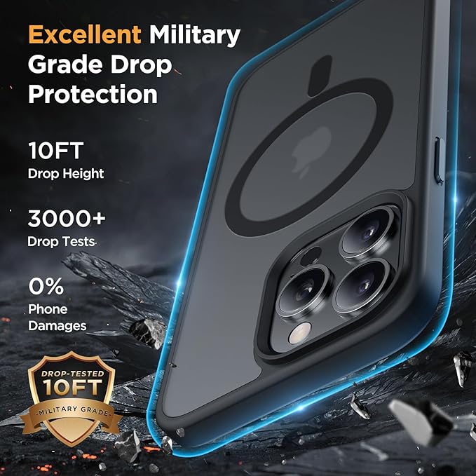 Miracase Magnetic for iPhone 14 Pro Max Case 6.7 inch (Compatible with MagSafe)（with 2X Screen Protectors） Military-Grade Protection, Anti-Fingerprint Translucent Matte Phone Case Cover, Black