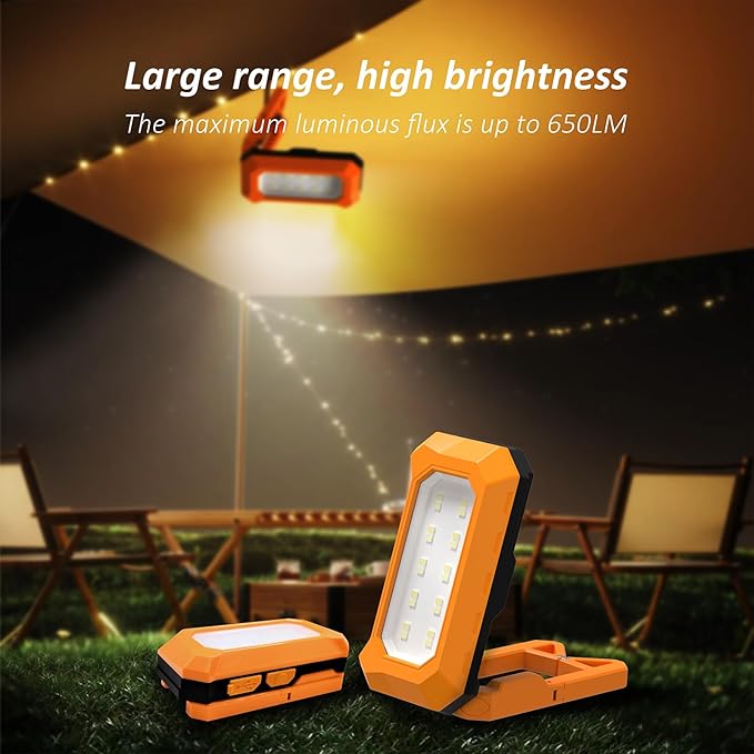 Magnetic Work Light, 650 Lumens LED Rechargeable Work Cyclopia Light,Swivel 180° Adjustable Magnetic Base and Hanging Hook, 50 Hours Lasting Power, Suit Job Site Lighting for Mechanics Camping