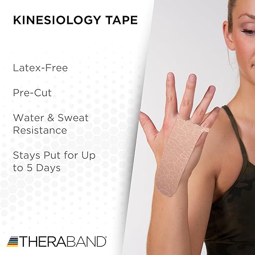 THERABAND Kinesiology Tape, Beige/Beige, 1 Roll, with XactStretch Indicators, Long-Lasting Athletic Tape for Shoulder, Back & Knee, Latex-Free & Water Resistant for Men and Women, Pre-Cut