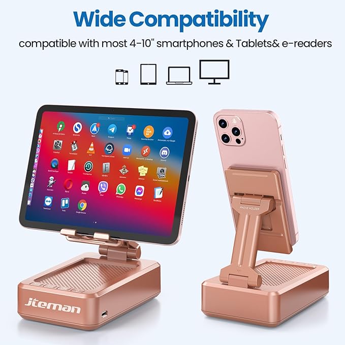 JTEMAN Cell Phone Stand with Bluetooth Speaker,Brithday Gifts for Men Women,Phone Speaker Amplifier,Kitchen Gadgets for Men,Phone Holder for Desk - Rose Gold