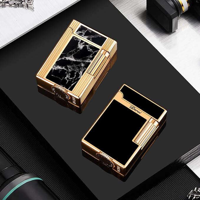 Classic Brushed Gas Lighters, Zinc Alloy Refilled Butane Lighter, Side Wheel Frosted Lighter, Adjustable Flame Flip Lighters, for Outdoor, Camping, Men's Gifts (Gold A)