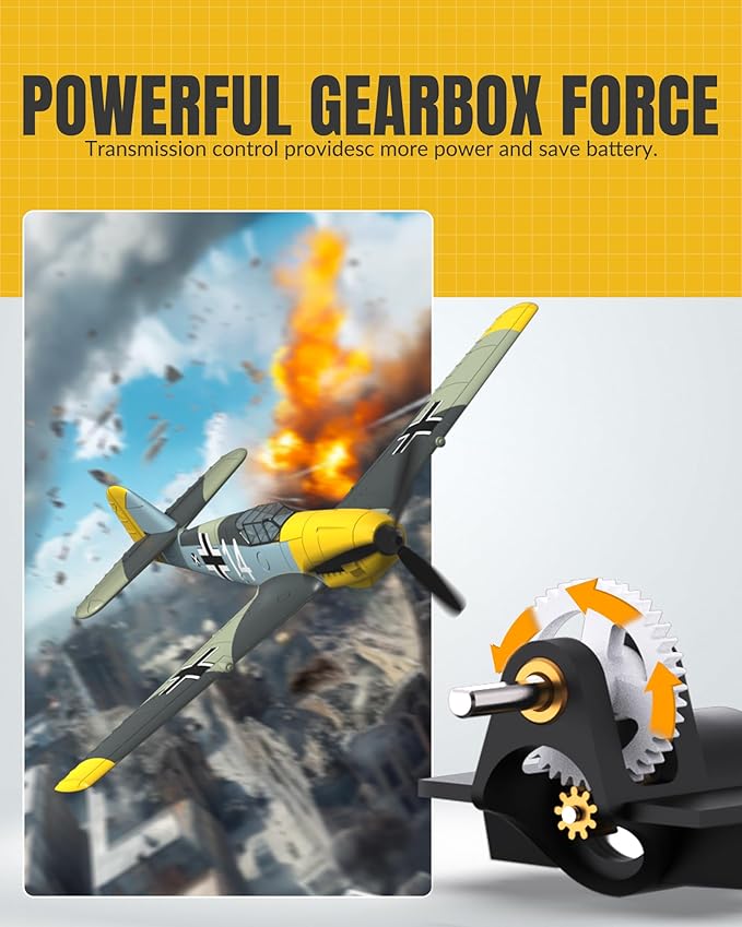 volantexrc RC Plane, 4 Channel Remote Control Airplane BF109 Fighter RTF with Aileron, Gyro, Aerobatics & 3 Modes Easy to Fly, Hobby Radio Controlled Aircraft for Beginners & Adults (Yellow)