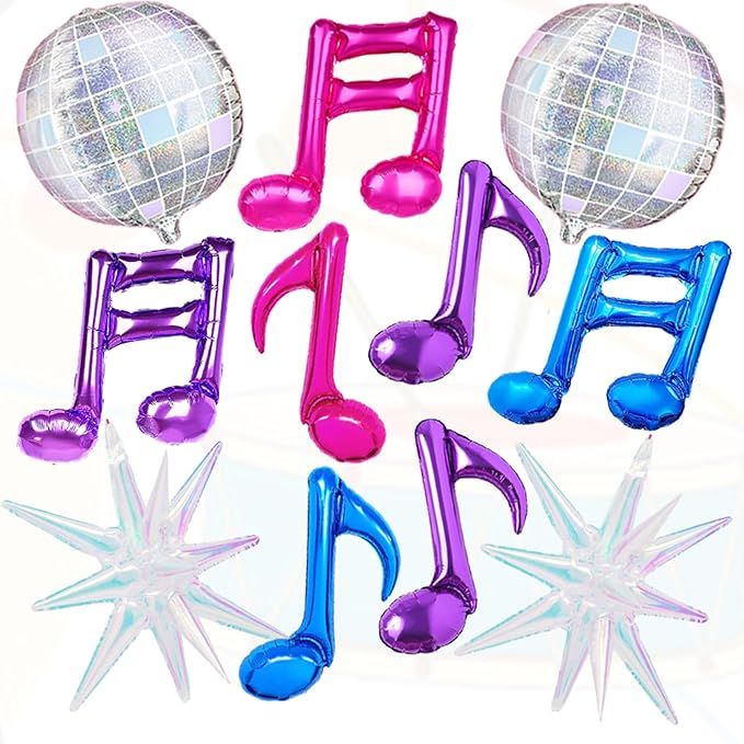 11 Pcs K-pop Music Balloons Kit Pink Purple Music Note, Disco Ball, Explosion Star Balloon for Singer Fans Party/Concert Karaoke/Kpop Birthday/Demon Korean Idol/Rock & Pop Theme Decor