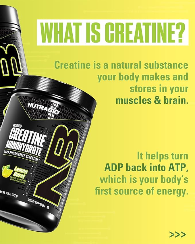 NutraBio Pure Micronized Creatine Monohydrate Powder Supplement, Lemon Burst, (300 g) - Supports Bulk Muscle Energy, Recovery, and Strength - HPLC Tested Creatine Powder Supplement for Men and Women