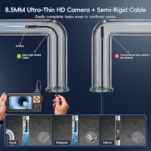 Industrial Endoscope Borescope Camera with Light, 4.3'' HD Digital Handheld Waterproof Sewer Tools Snake Inspection Camera with 8 LED Lights 32.8FT Semi-Rigid Cable, Cool Gift Gadgets for Men