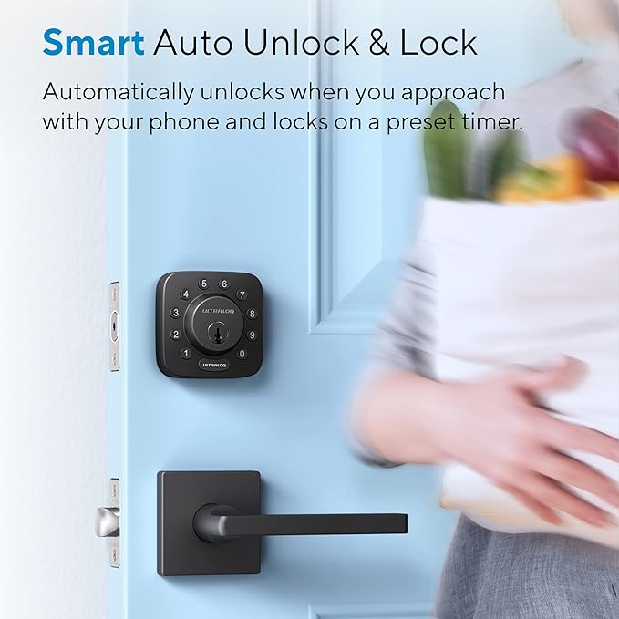 ULTRALOQ U-Bolt WiFi Smart Lock with Door Sensor, Built in Wi-Fi Keypad Deadbolt Lock for Front Door, Remote Control, Auto-Lock, Works with Alexa, Google, SmartThings, Easy Install, Matte Black
