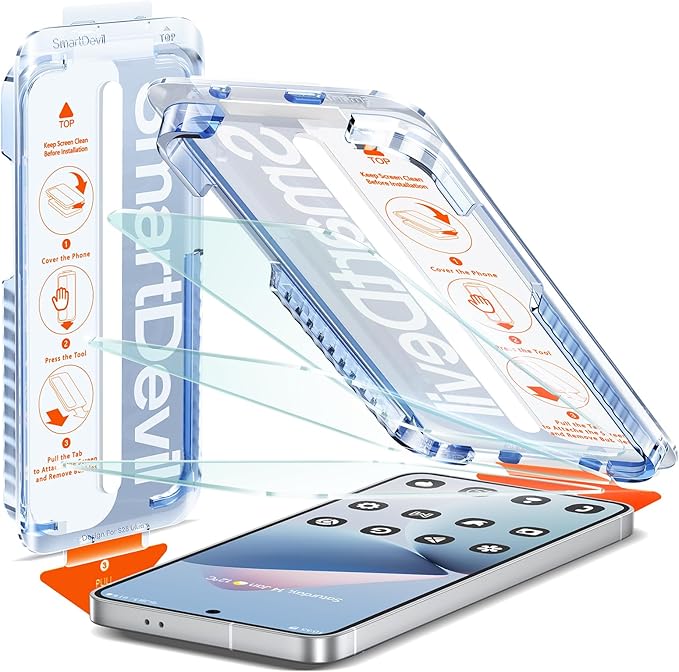 SMARTDEVIL [3 Pack for Samsung Galaxy S25 Screen Protector, Finger Print Reader Compatible, Fast & Easy Installation, Clear 9H Tempered Glass Film, Alignment Frame [Dust-Free & Bubble-Free]