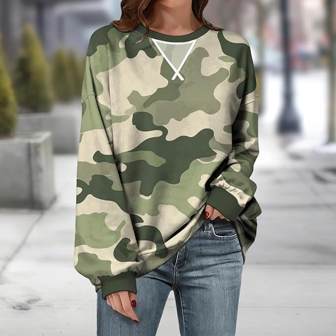 Womens Sweatshirts Fahsion Floral Print Long Sleeve Comfy Fall Tops Oversized Casual Crewneck Pullover Shirts