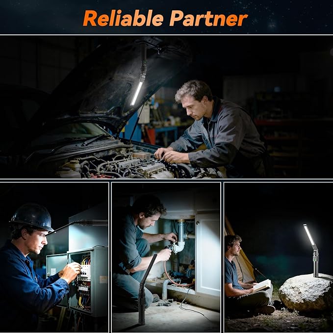 2Pack Magnetic Work Light, All Aluminum & 1500 High Lumens Rechargeable Work Light, 7 Mode & 360° Rotation Mechanic Light, Rechargeable Flashlight for Car Repairing, Valentines Day Tool Gifts for Him