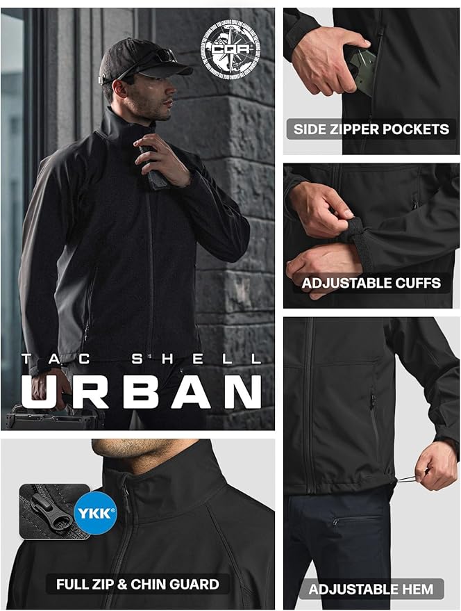 CQR Men's Tactical Softshell Jacket, Winter Warm Fleece Lined Coat, Water Resistant Outdoor Hunting Hiking Rain Windbreaker