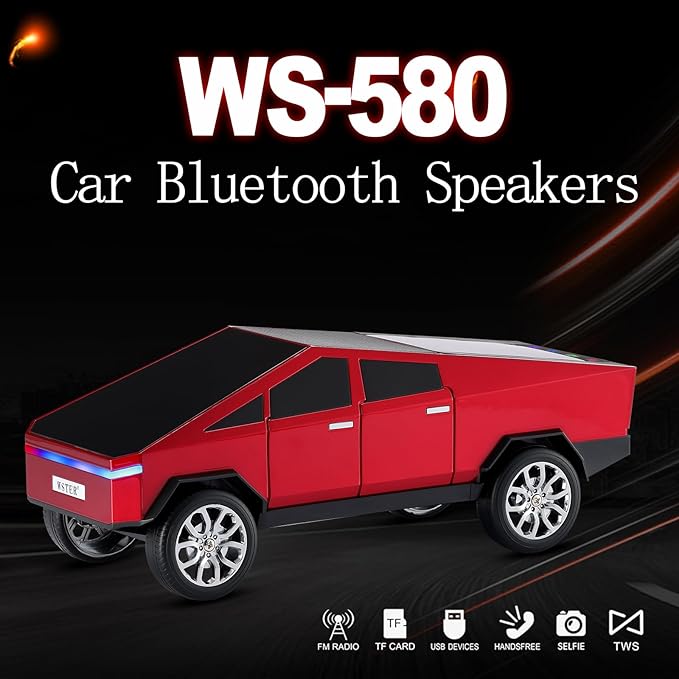 Futuristic Truck Replica Bluetooth Speaker with LED Display Screen – Practical Gift for Model Collectors, Music Listeners & Tech Fans, TWS Pairing, FM Radio, LED Headlight Detail & Mic (Red)