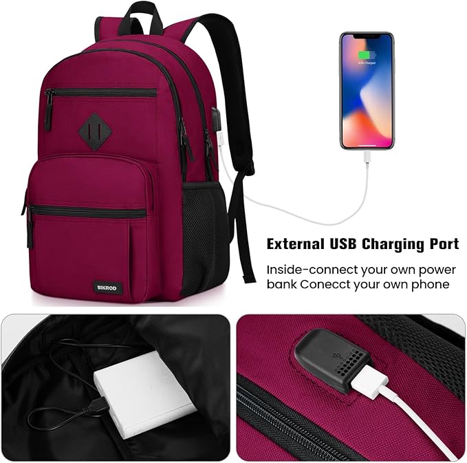 BIKROD Backpack for Girls Women, School Backpack for Teen Boys, Lightweight Casual High School Bookbag, Daily-use Travel Laptop Backpack with USB Charging Port Fits 15.6 Inch Notebook