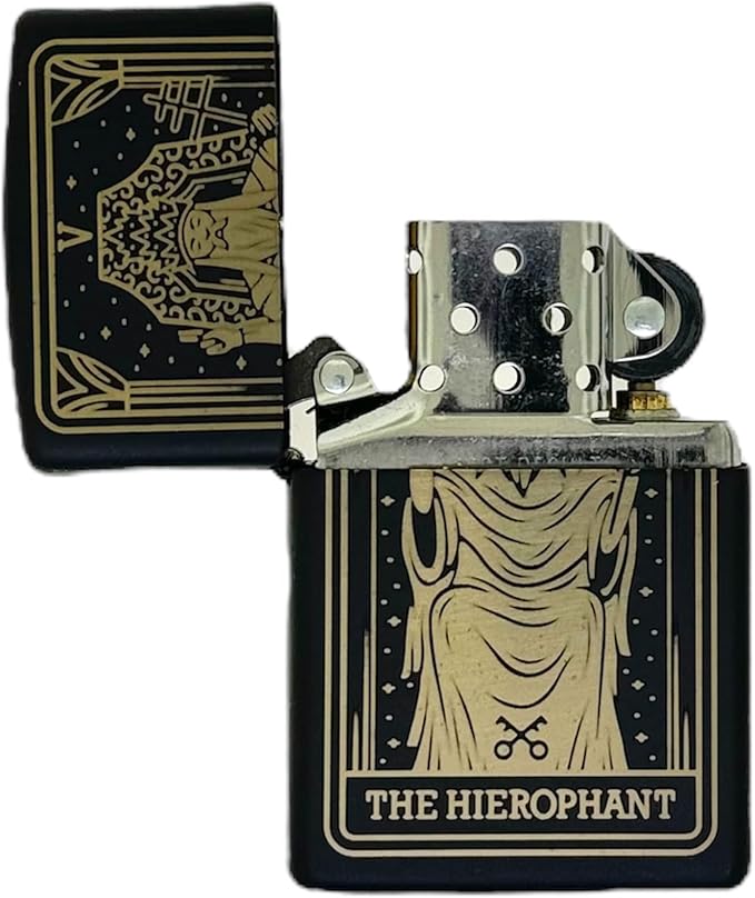 23 Custom Tarot Card - Major Arcana Card Laser Engraved Zippo Black Matt Windproof Lighter (The Hierophant)