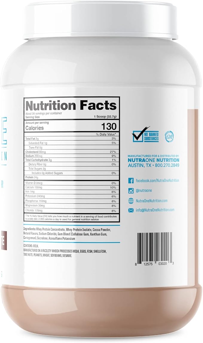 NutraOne ProteinOne Whey Protein Promote Recovery and Build Muscle with a Protein Shake Powder for Men & Women (Gourmet Chocolate, 2 LB)