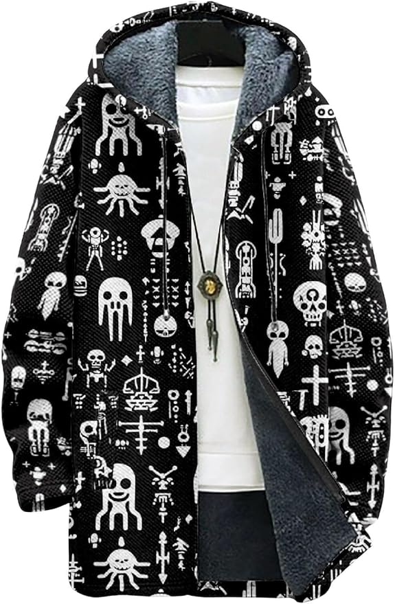 2025 Men's Ethnic Pattern Hooded Jacket Long Cardigan Hoodies Full Zip Vintage Knitted Zipper Coat with Pocket