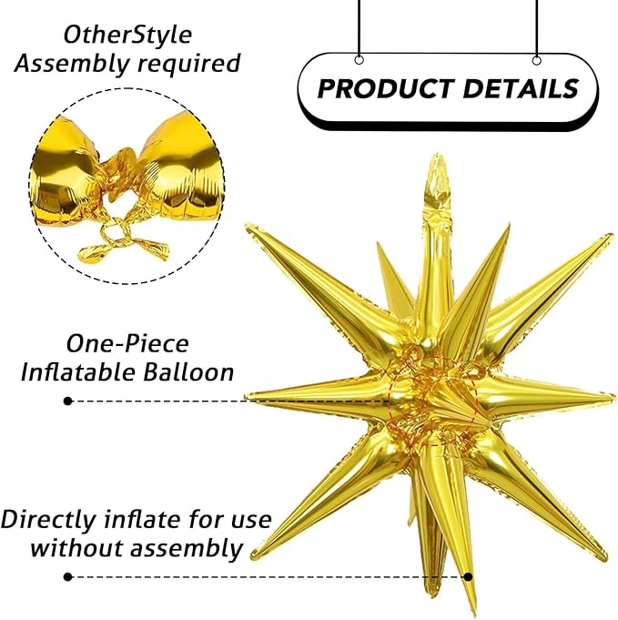 6PCS Gold Star Balloons, 22Inch Large Gold Star Balloon Foil Balloons Party Balloon for Birthday Graduation Wedding Anniversary NewYear Party Decorations