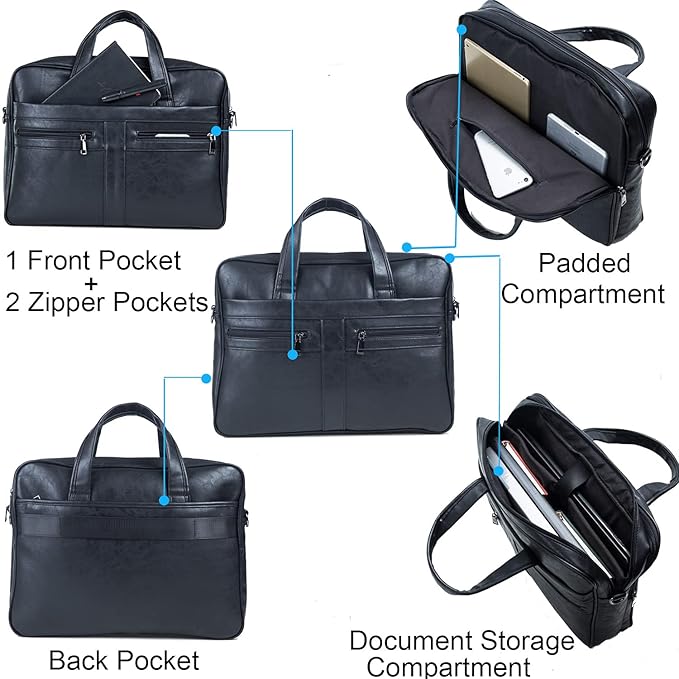 seyfocnia Men's Leather Messenger Bag, Laptop Briefcase Business Satchel Computer