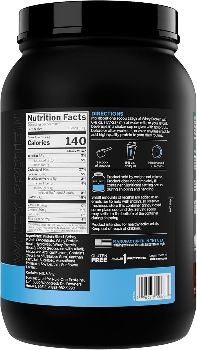 Rule 1 Whey Protein – 24g Fast-Acting Protein from All-Whey Sources with Naturally Occurring EAAs & BCAAs for Workout Recovery or Anytime Use (2 Pounds*, Milk Chocolate)