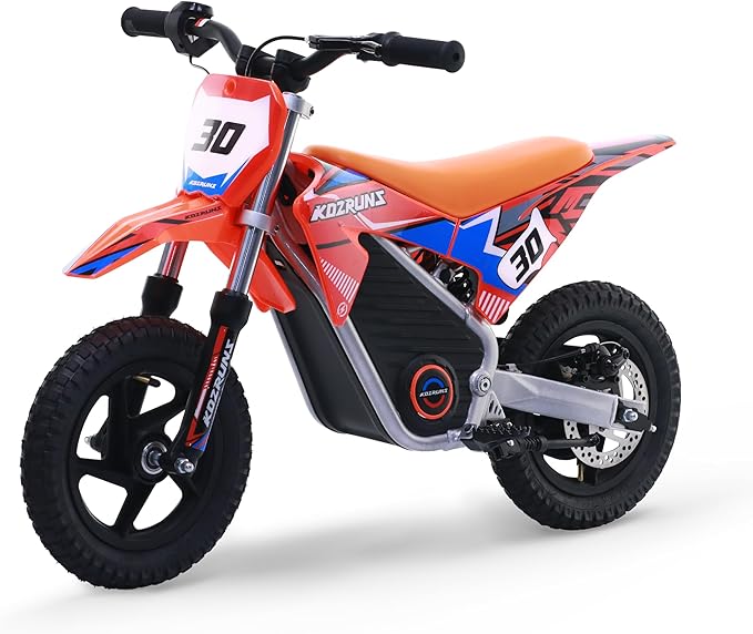 36V Racing Electric Dirt Bike for Kids, Peak 400W Powerful Motorcycle for Ages 3-6, Dual Shock Absorption, 3 Speed Modes with Safe Disc Brake, 12" Tires, Orange