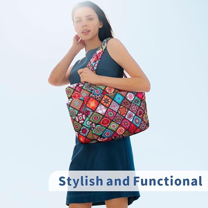 TOPDesign Puffer Tote Bag for Women, Lightweight Puffy Handbag with Compartments, Quilted Shoulder Bag for Work, Travel, Gym