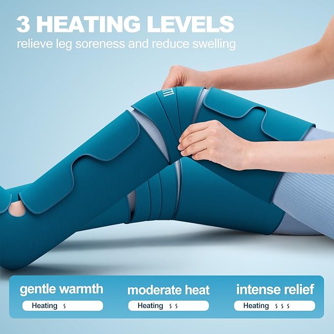 Professional Air Compression Leg Massager with Heat - Ideal Christmas, Mother's Day & Father's Day Gifts for Women, Men, Dad & Mom from Daughter or Son - Pain Relief for Foot, Calf, Knee & Thigh
