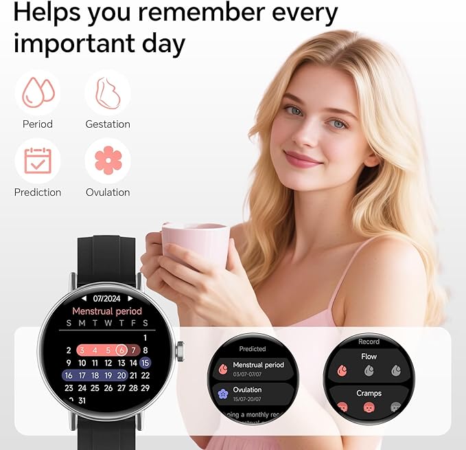 Smart Watches for Men/Women,1.27" HD Fitness Watch Answer/Make Call, Heart Rate/Sleep/SpO2，Round Smart Watch for iPhone/Samsung/Android,IP68 Waterproof，110+ Sport Mode-Black(2 Bands)
