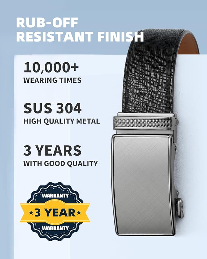 Zitahli Belt Men, Ratchet Belt Dress with 1 3/8" Premium Leather,Slide Belt with Easier Adjustable Automatic Buckle