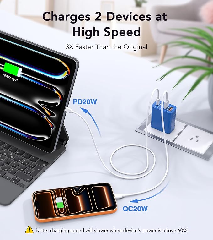 40W USB C Super Fast Charger Cube,2 Pack PD + QC Charging Block Power Adapter 4 Port Wall Mount Plug for iPhone 17 16 15 14 13 12, Motorola, LG, Google Pixel 6a/6 Pro/6/5a/5/4/4A Box Brick (Dark Blue)