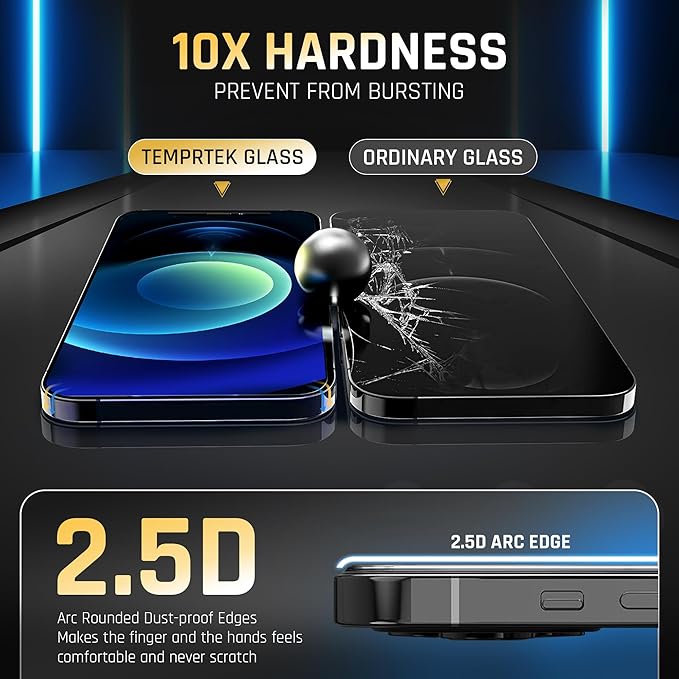 TEMPRTEK+ 2-Pack Screen Protector for iPhone 12/12 Pro – 9H Military-Grade Tempered Glass, Anti-Scratch, Anti-Fingerprint, Anti-Glare, Shatter-Resistant, Easy Bubble-Free Installation