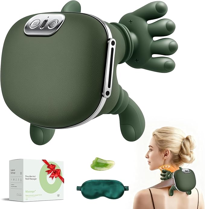 Neck Massager - Portable Shiatsu Neck and Back Massager, Bionic Heat Electric Shoulder Massage for Pain Relief, 4D Kneading Massage, Simulated Human Hand Design for Neck, Back, Shoulder-Green