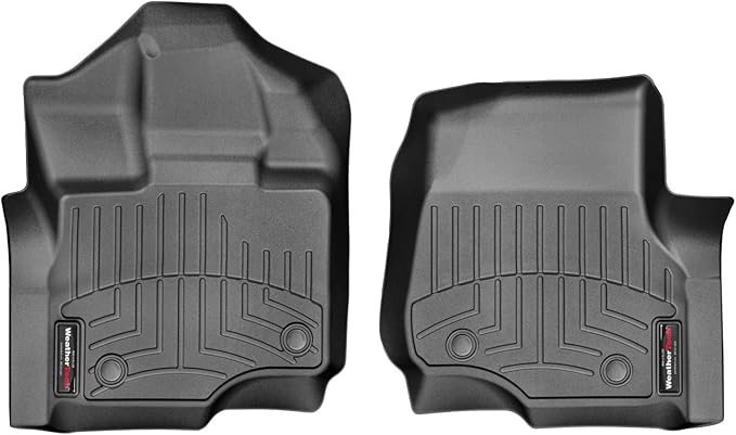 WeatherTech Custom Fit FloorLiners for Ford F-150 (Crew Cab, Bucket seats) F150 Lightning, Raptor w/o Fold Flat Storage - 1st & 2nd Row (44697-1-2), Black